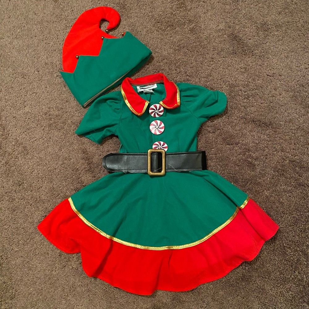 Toddler girl elf dress costume holiday dress santa’s helper 2T
